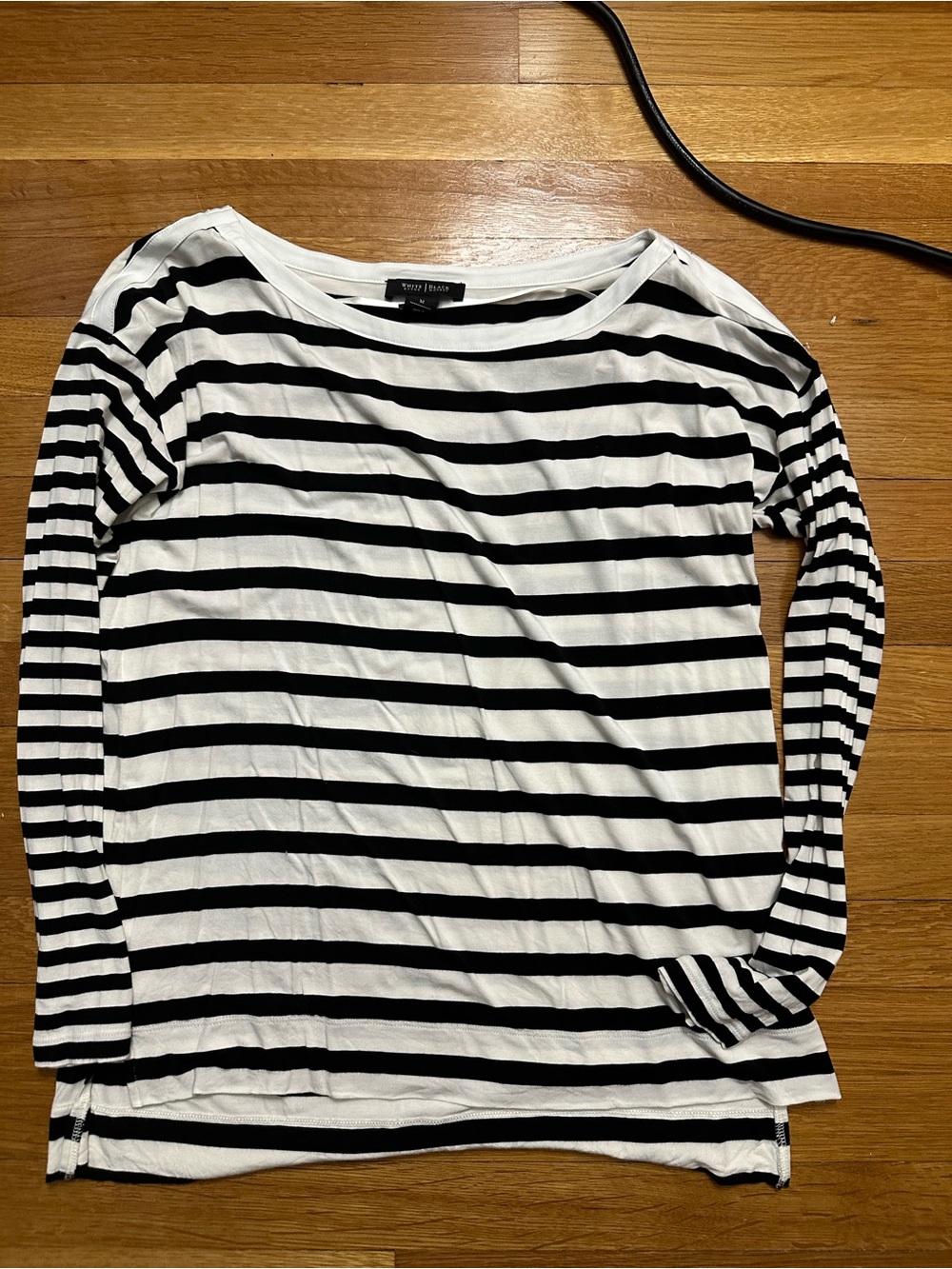 White House Black Market Black and White Hi-lo Striped Long Sleeve Top Medium